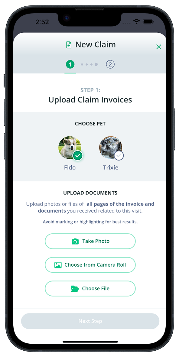 Mobile phone screen of Healthy Paws app